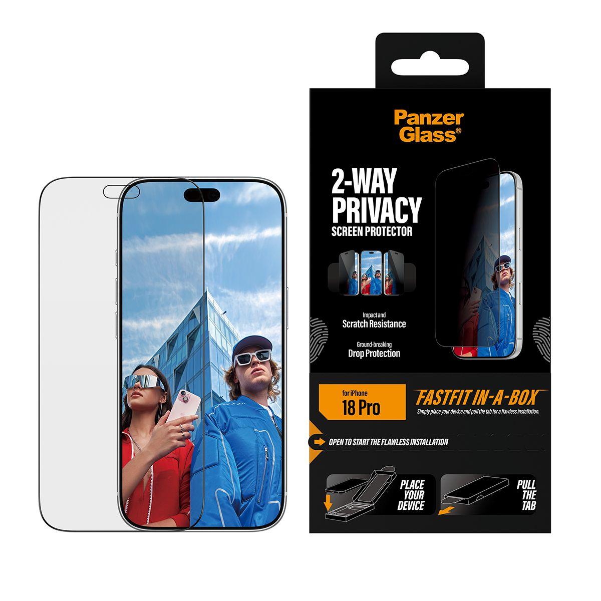 Película de Privacidade PANZERGLASS 2-Way Privacy iPhone 18 Pro Ultra-Wide Fit FASTFIT IN-A-BOX (Apple iPhone 18 Pro - Transparente), miniatura 2