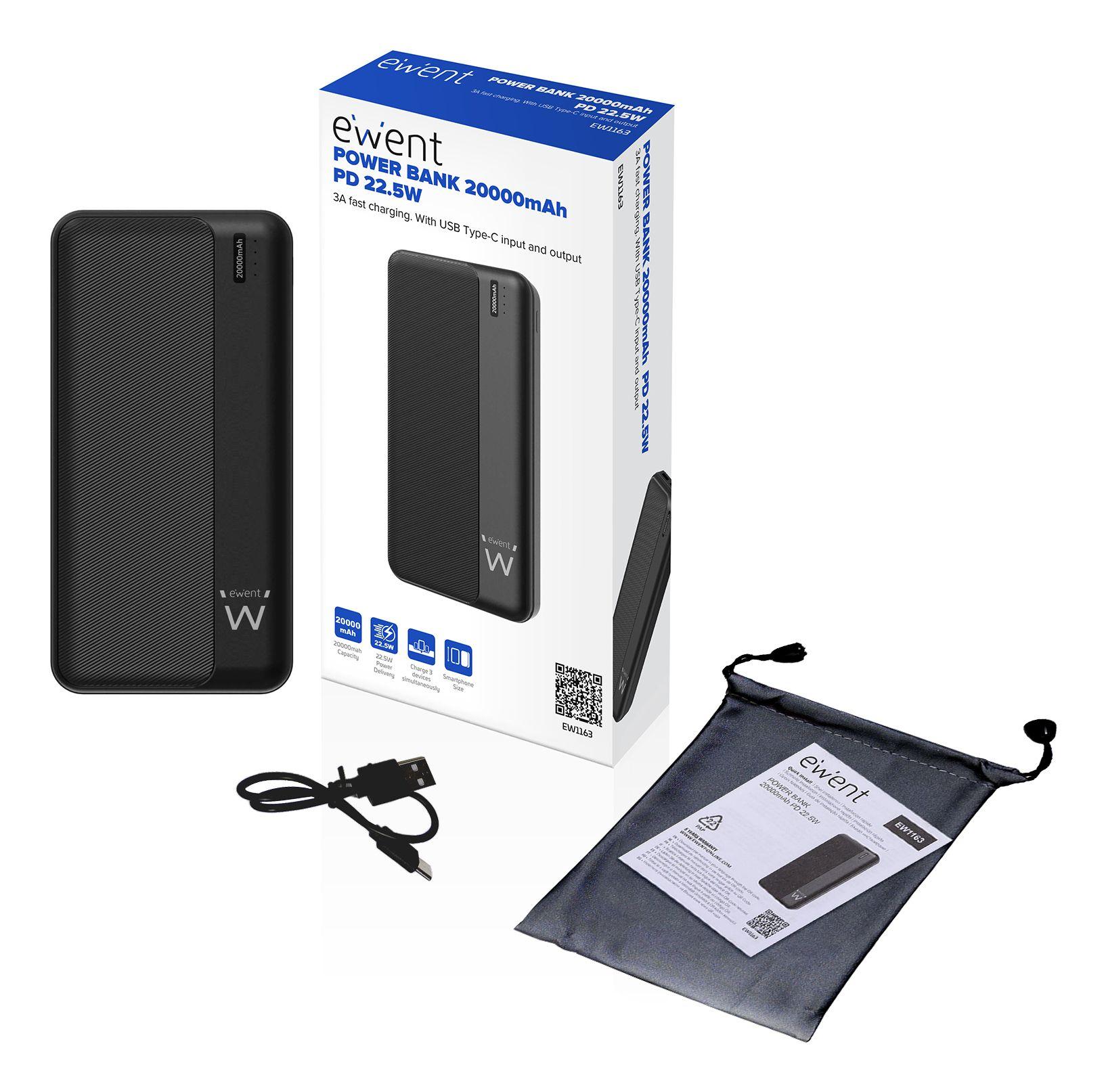 Powerbank EWENT EW1163 (20000 mAh - Até 22,5 W - Micro-USB + USB Type-C - Preto), miniatura 4