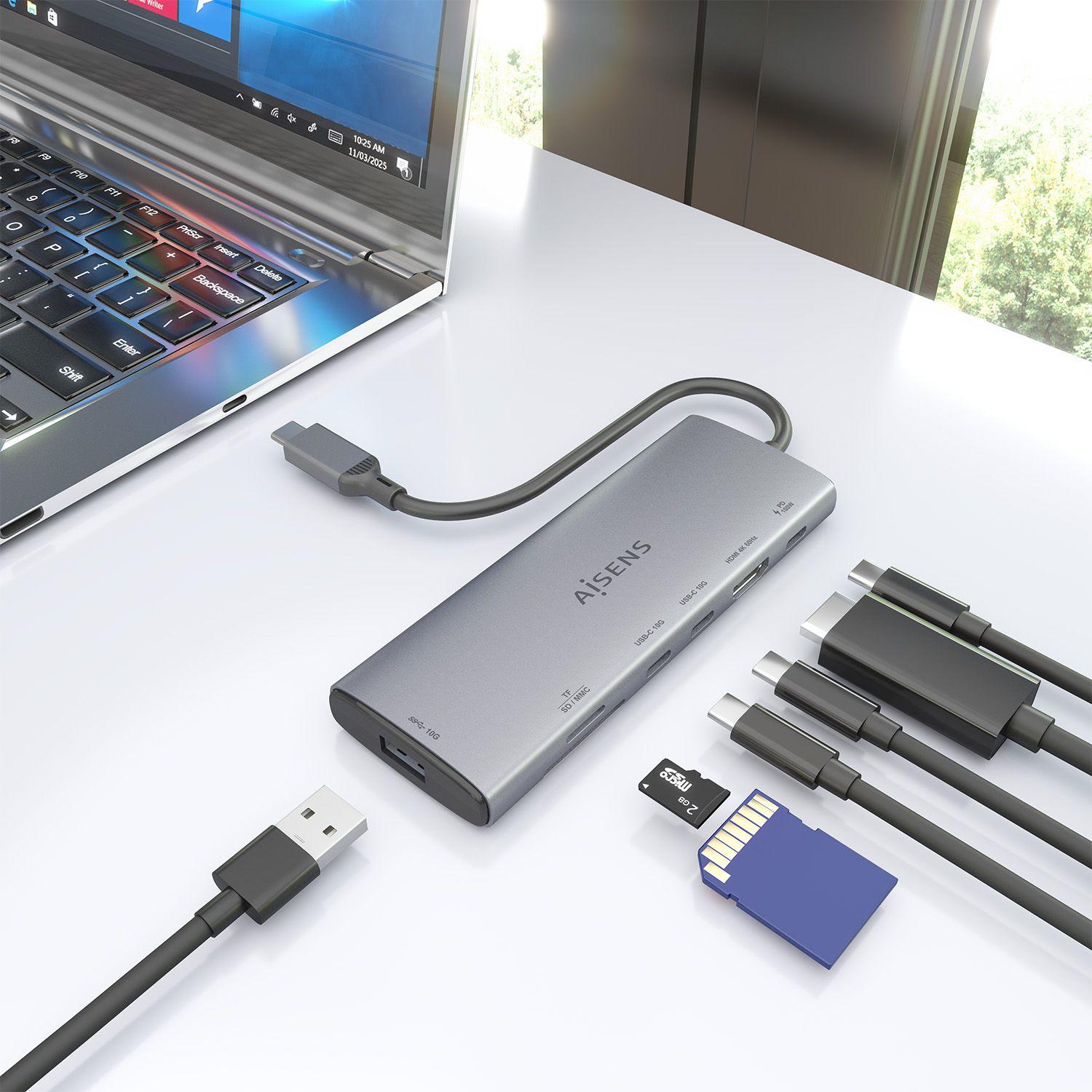 Dock USB-C AISENS ASUC-7P031-GR (0,2 m - Cinzento), miniatura 6