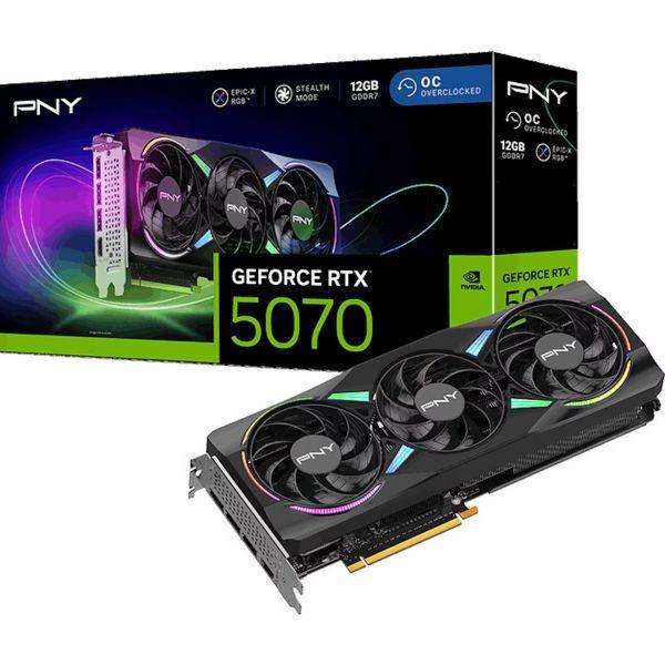 Placa Gráfica PNY GeForce RTX 5070 EPIC-X RGB OC (NVIDIA GeForce RTX 5070 - 28 Gbit/s - Altura e comprimento completos - Preto)