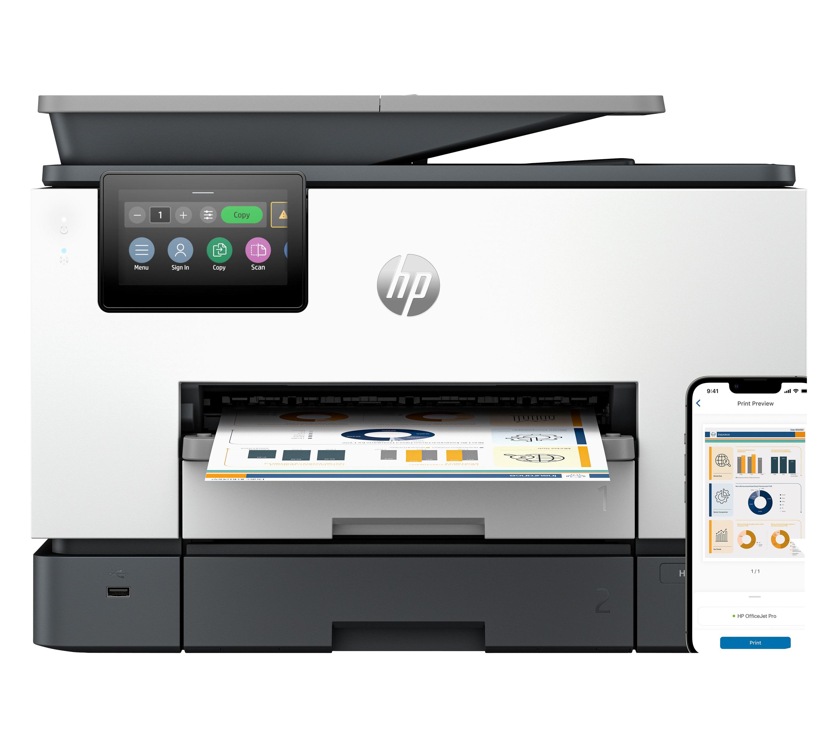 Impressora Multifunções HP OfficeJet Pro 9130b (A4 - Impressão a cores - 500 folhas - Cinzento)
