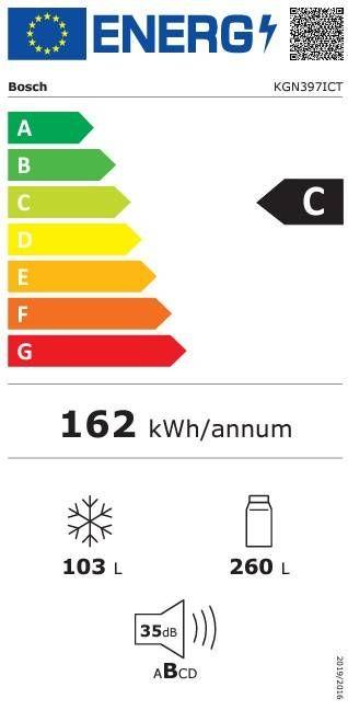 Frigorífico Combinado Independente BOSCH Serie 4 KGN397ICT (363 l - 203x60x66,5 cm - 60 cm - Inox), miniatura 3