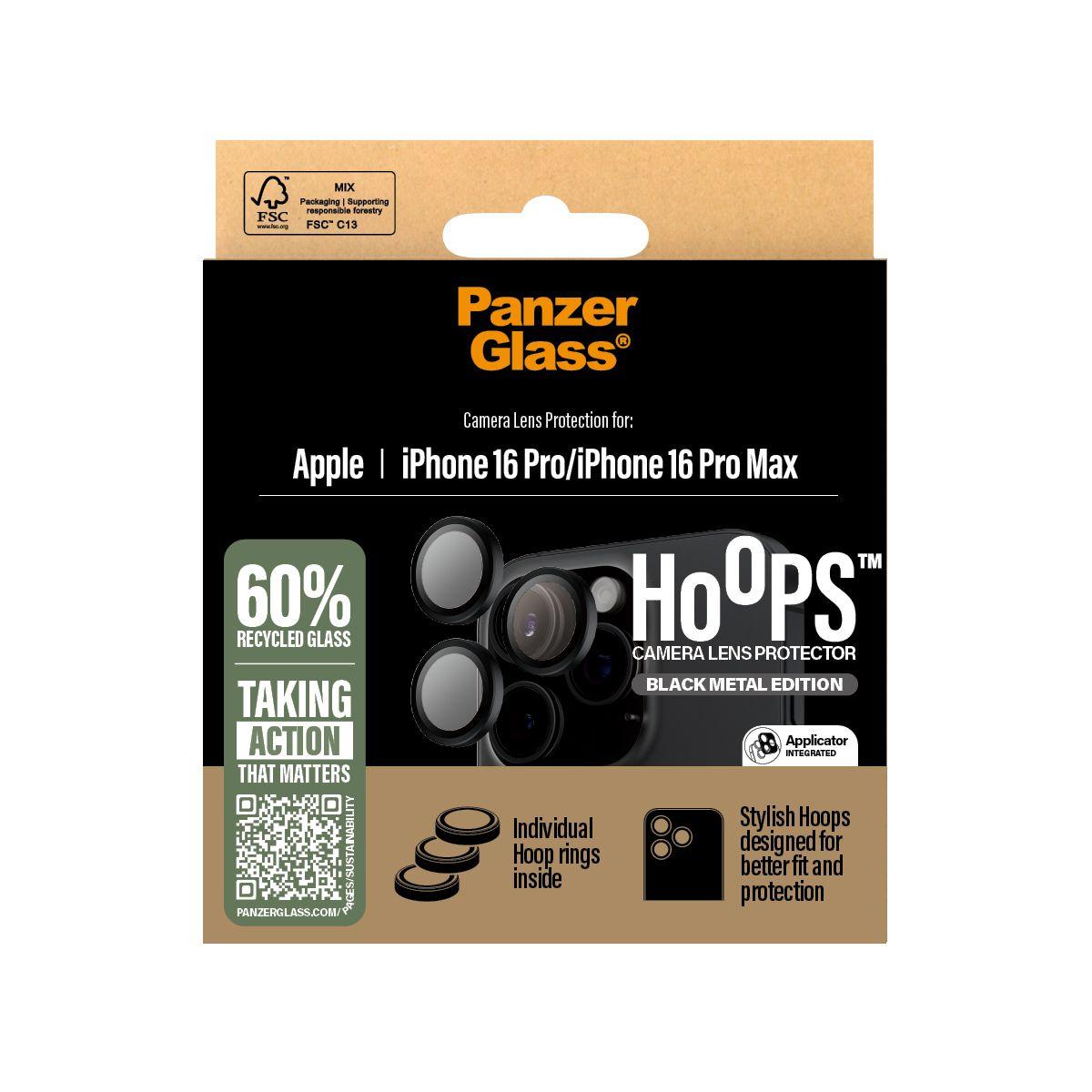 Protetor de Lentes de Câmara PANZERGLASS Hoops (Apple - Vidro temperado, Silicone - Preto), miniatura 3