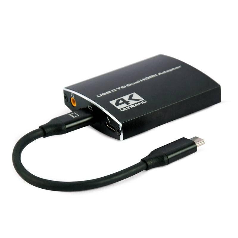Adaptador USB-C para Duplo HDMI GEMBIRD A-CM-HDMIF2-01 (0,15 m - HDMI Type C - Preto), miniatura 2