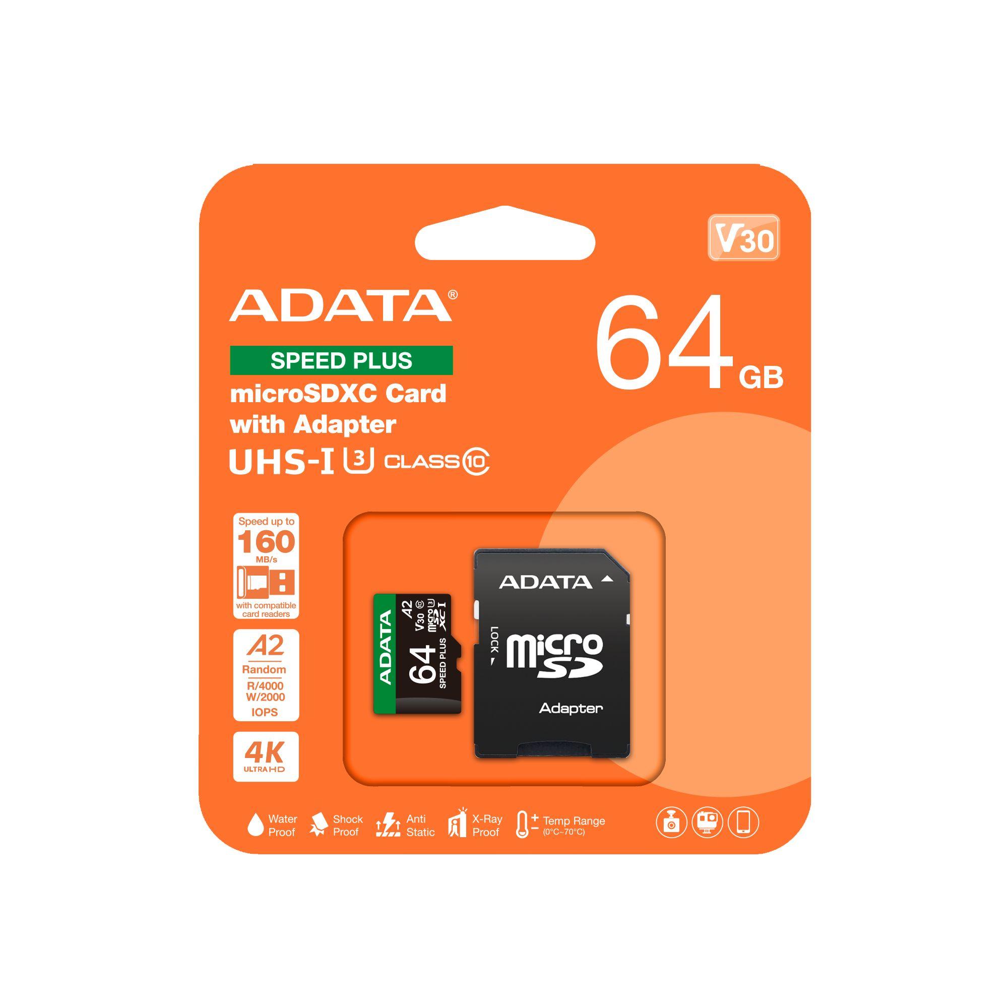 Cartão de Memória ADATA Speed Plus (64GB - Classe 10 - 160 MB/s - Preto/Verde/Branco), miniatura 3
