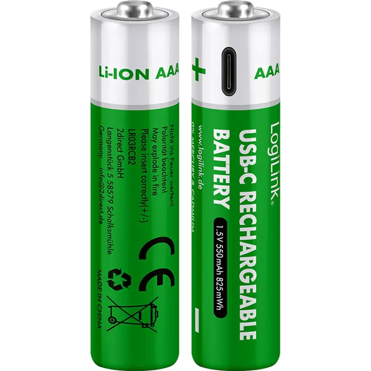 Baterias Recarregáveis LOGILINK LR03RCB2 (USB-C)
