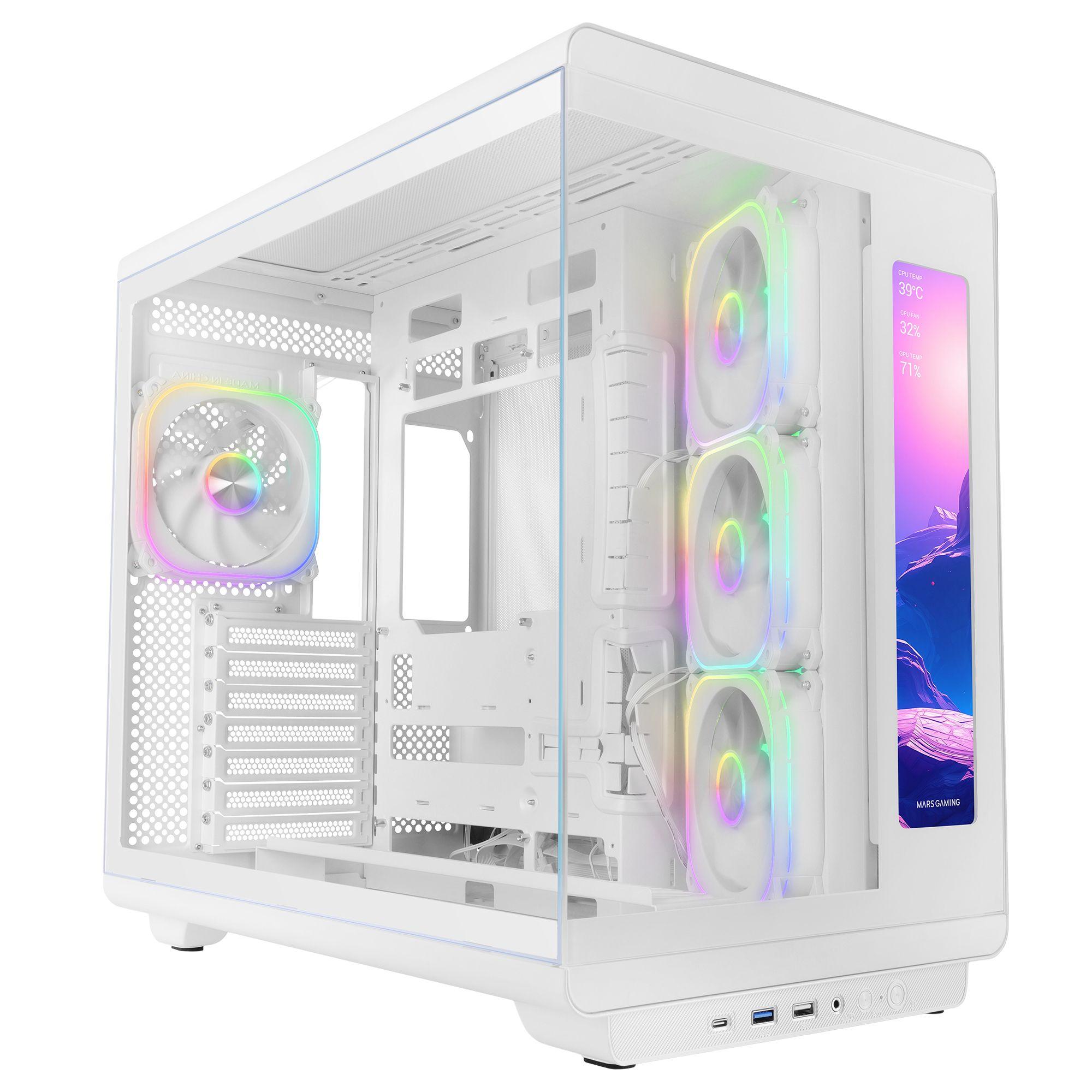 Caixa PC Gaming MARS GAMING MC-REVMAXW (Midi Tower - Ecrã LCD IPS 11,8" - Branco)