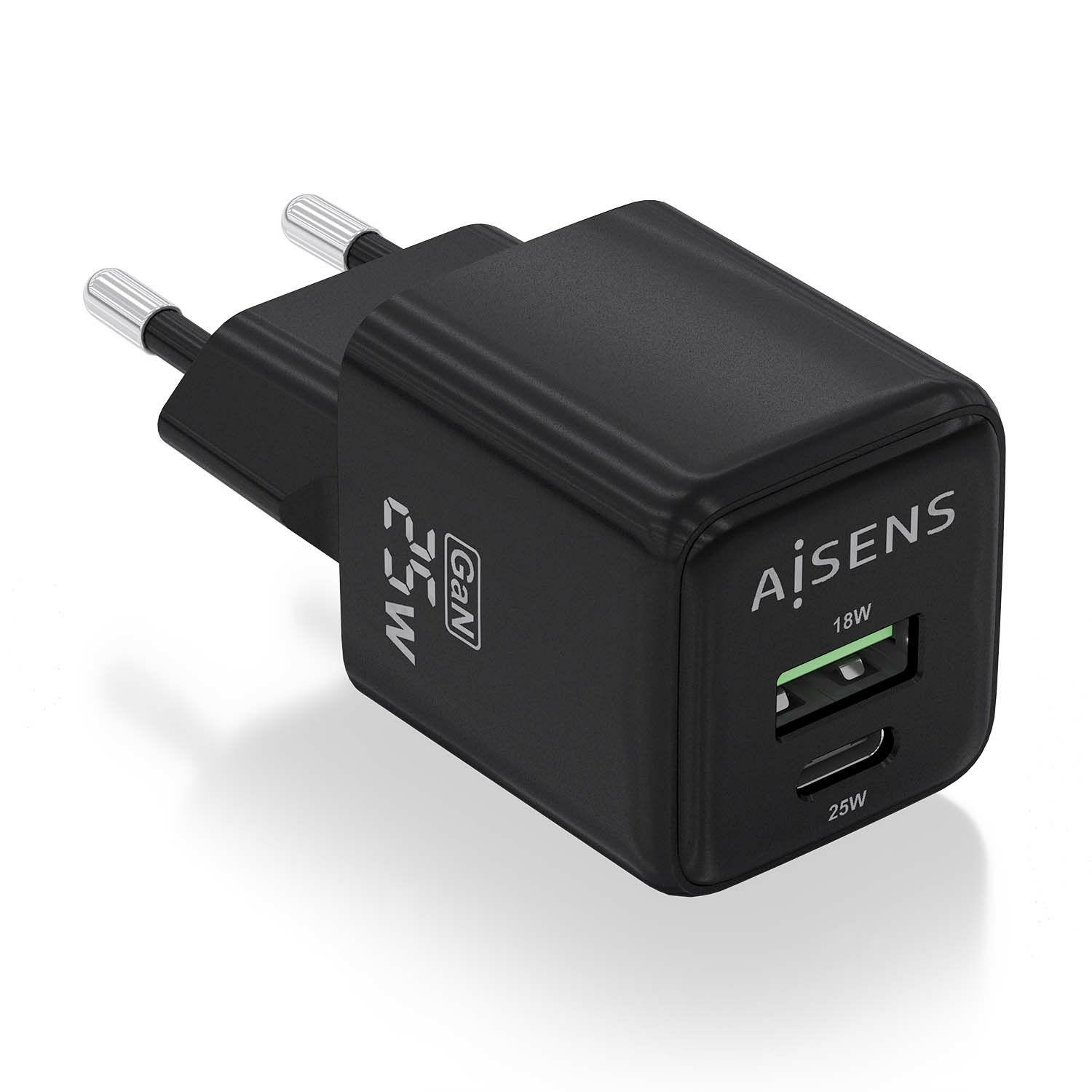 Carregador USB AISENS ASCH-25W2P015-BK (25 W - Preto)