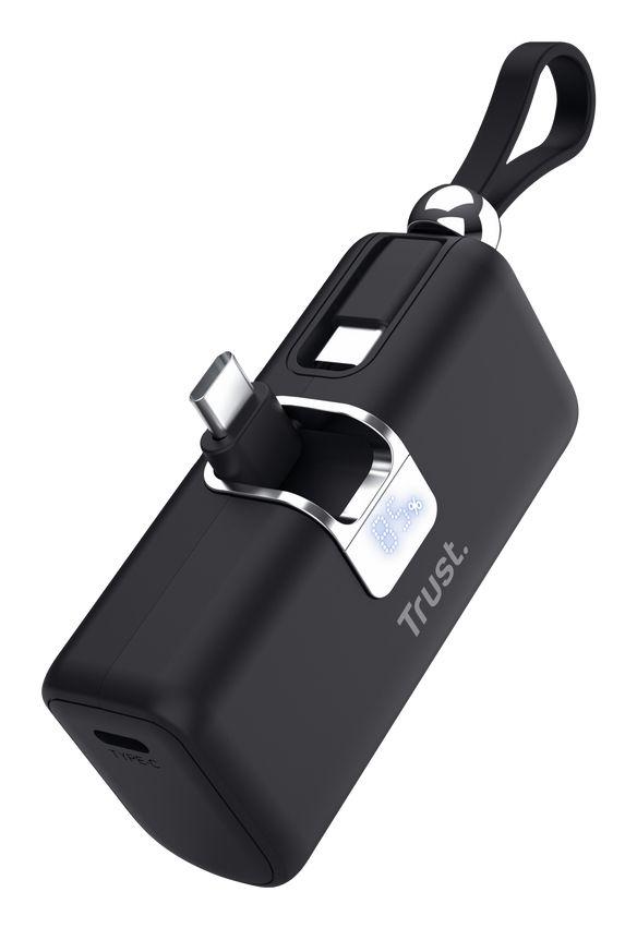 Powerbank TRUST Pacto 26104 (5000 mAh - Até 18 W - USB Type-C - Preto)