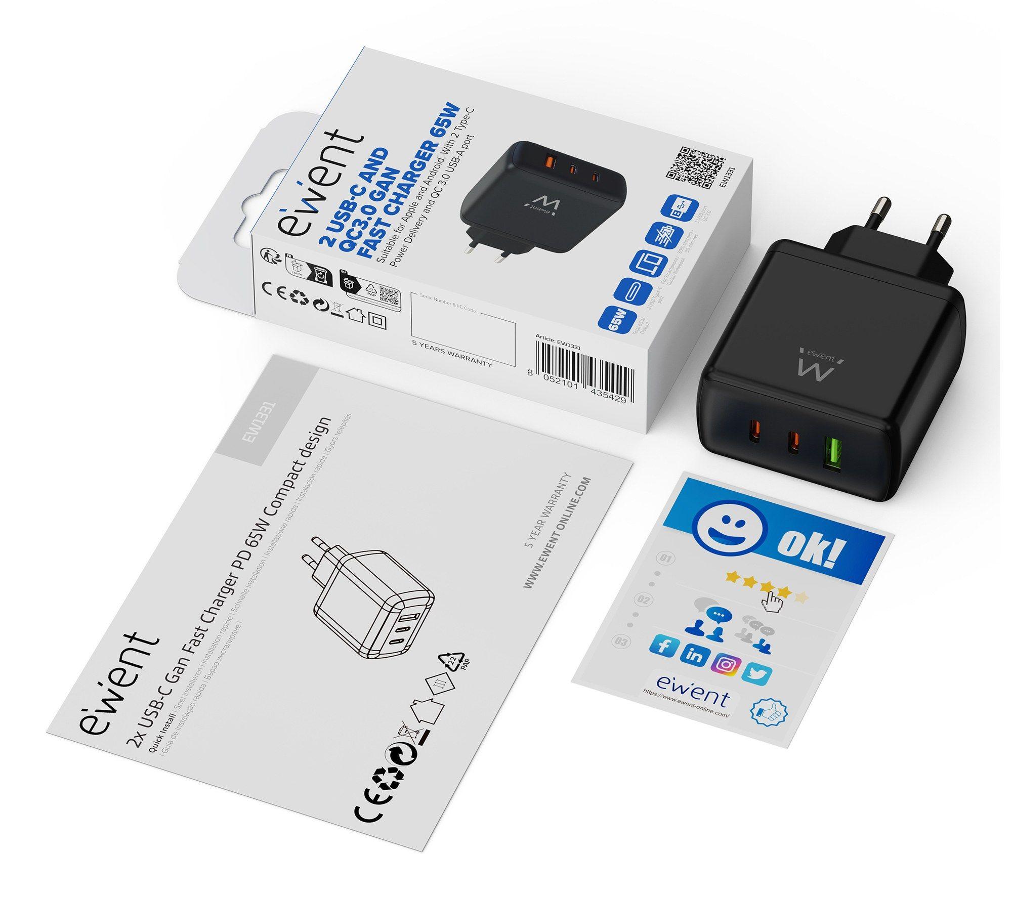 Carregador USB-C EWENT EW1331 (65 W - Preto), miniatura 2