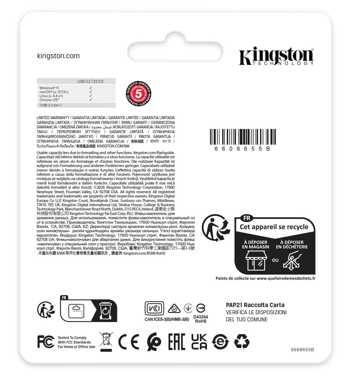 Pen USB KINGSTON DataTraveler Kyson (Sem tampa - USB Type-A - 3.2 Gen 1 - Aço inoxidável), miniatura 6