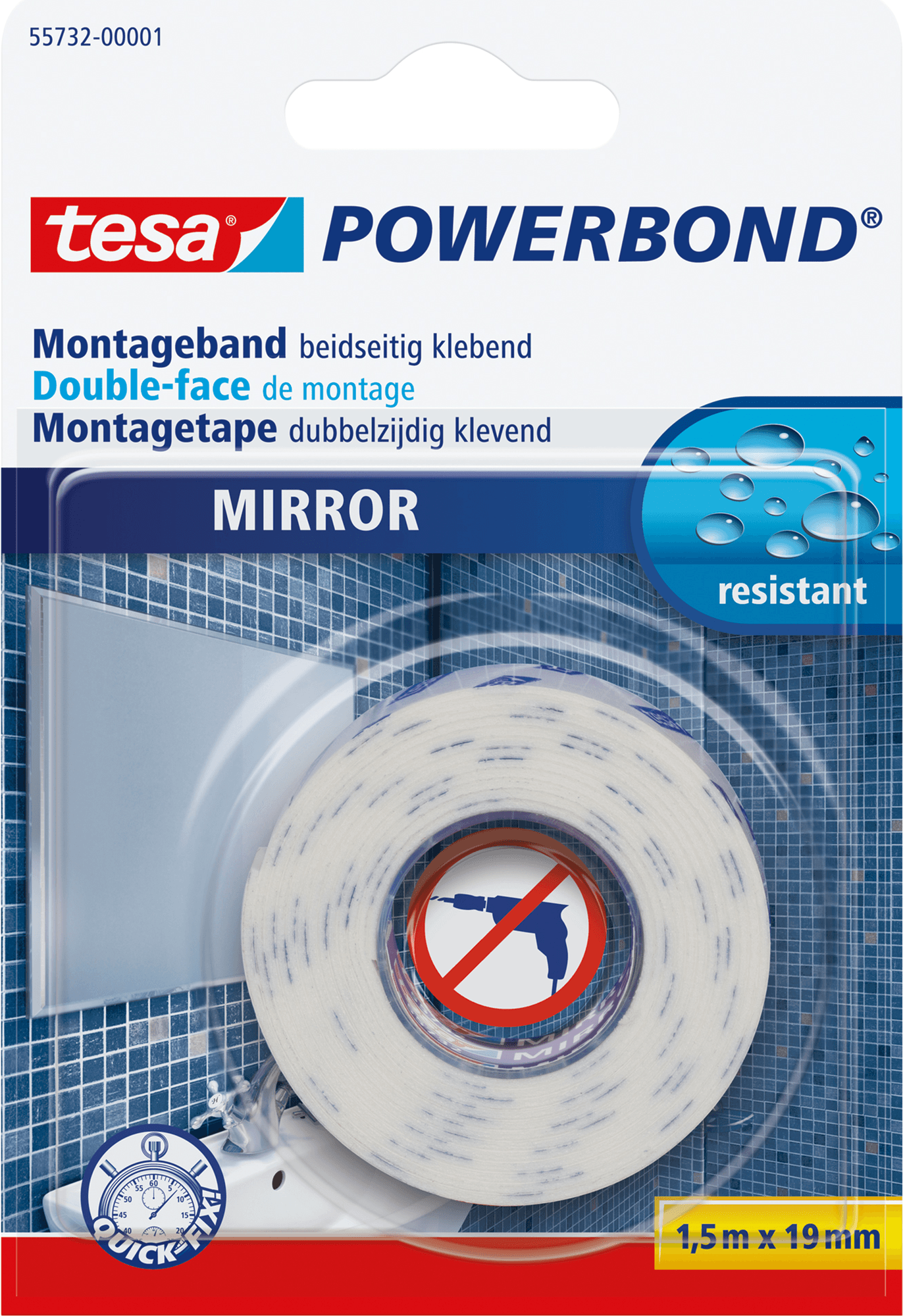 Fita de Montagem para Espelhos TESA Powerbond 55732-00001-00 (1,5 m x 19 mm)