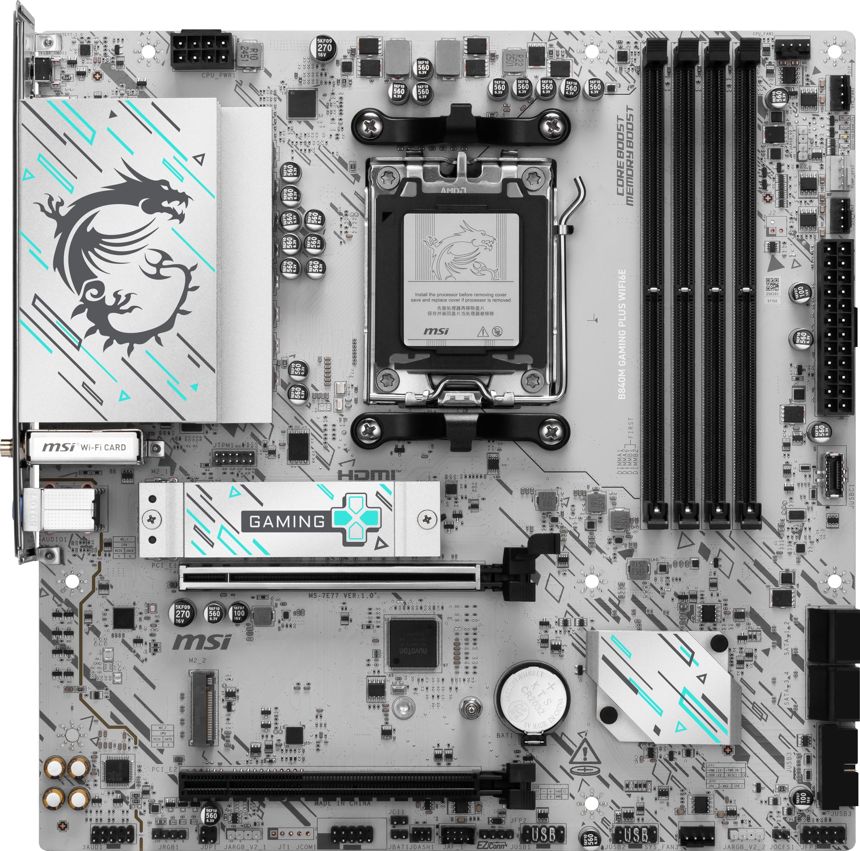 Motherboard MSI B840M GAMING PLUS WIFI6E (AM5 - micro-ATX - Duplo canal - Branco)