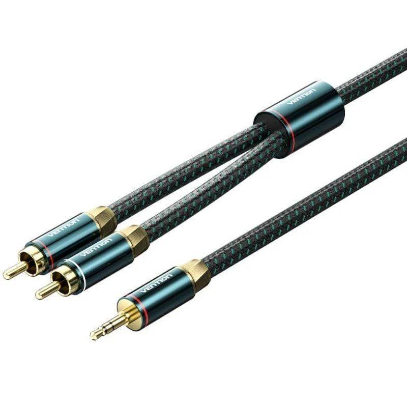 Cabo de Áudio Estéreo VENTION 2x RCA Macho para Jack 3,5 mm Macho (1 m - Verde/Preto)