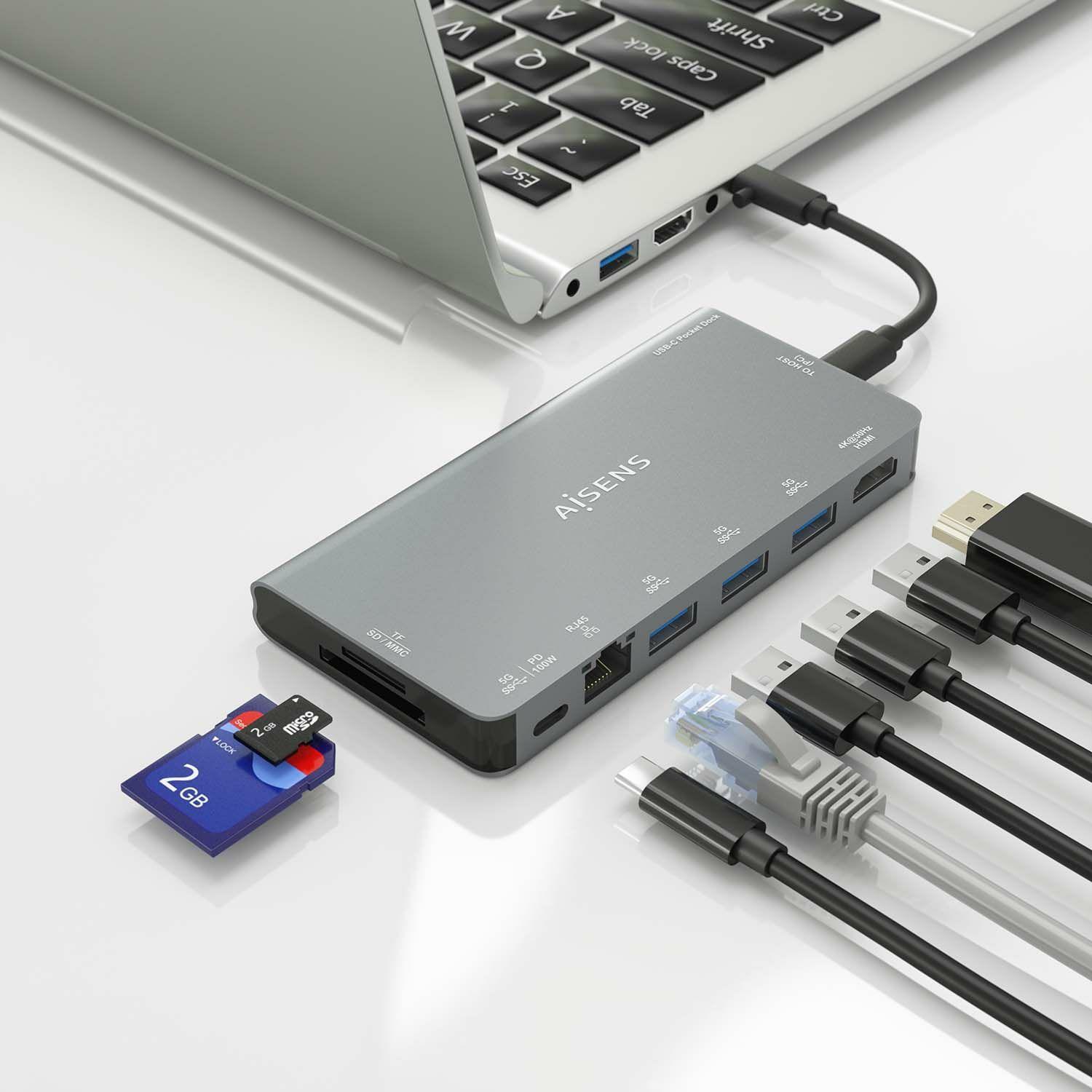 Hub USB-C AISENS ASUC-8P015-GR (0,1 m - Cinzento), miniatura 6