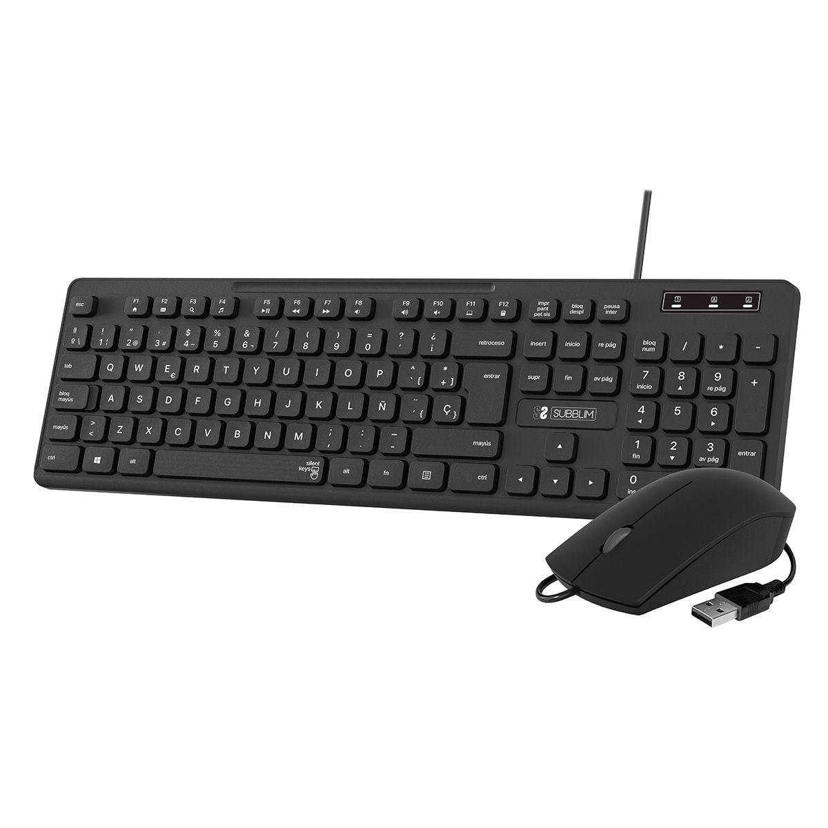 Conjunto de Teclado e Rato SUBBLIM SUBKBC-CSSK01 (Espanhol - Membrana - Tamanho completo - Preto)