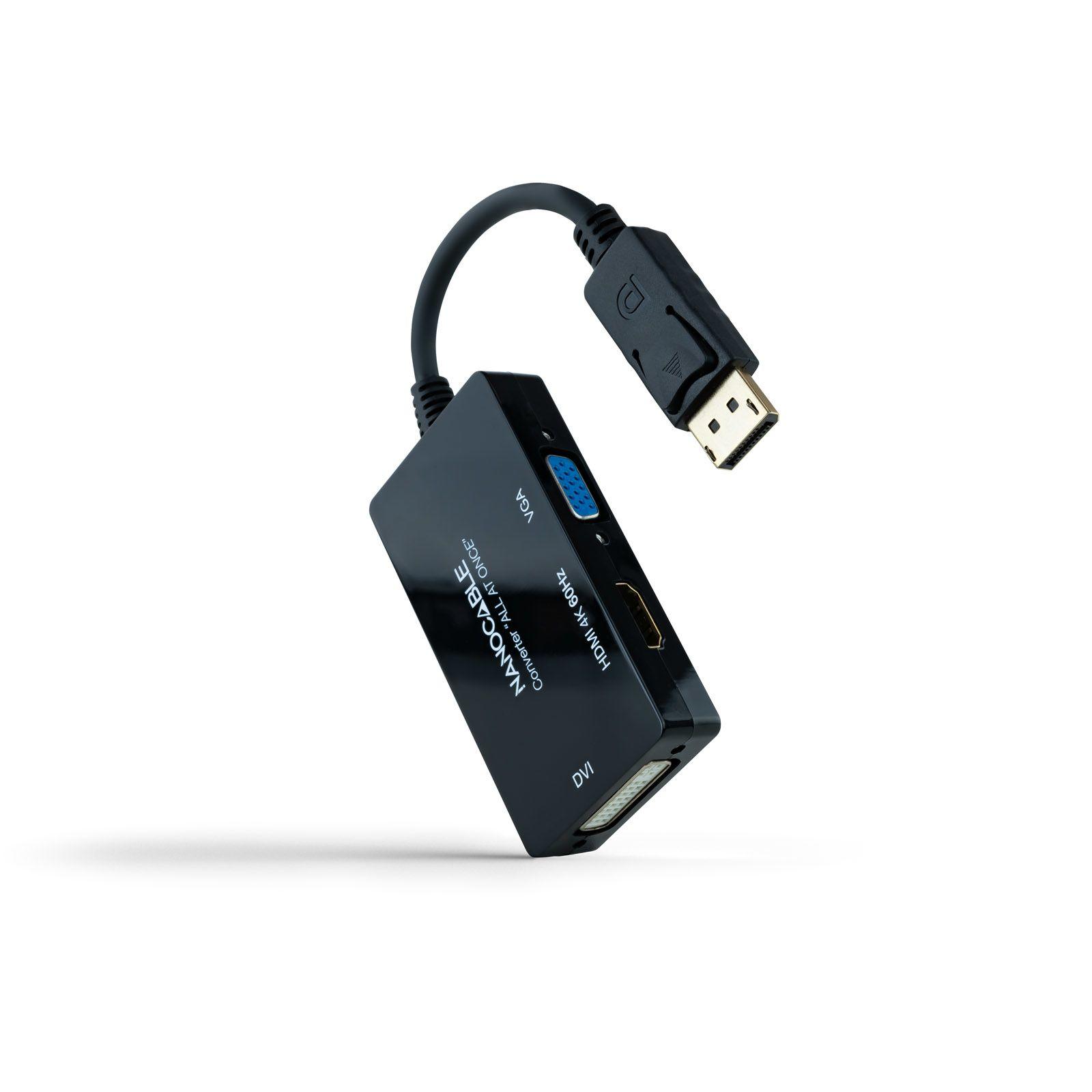 Conversor DisplayPort para HDMI/DVI/VGA NANOCABLE 10.16.3301-ALL (0,2 m - DVI-D + VGA - Preto)