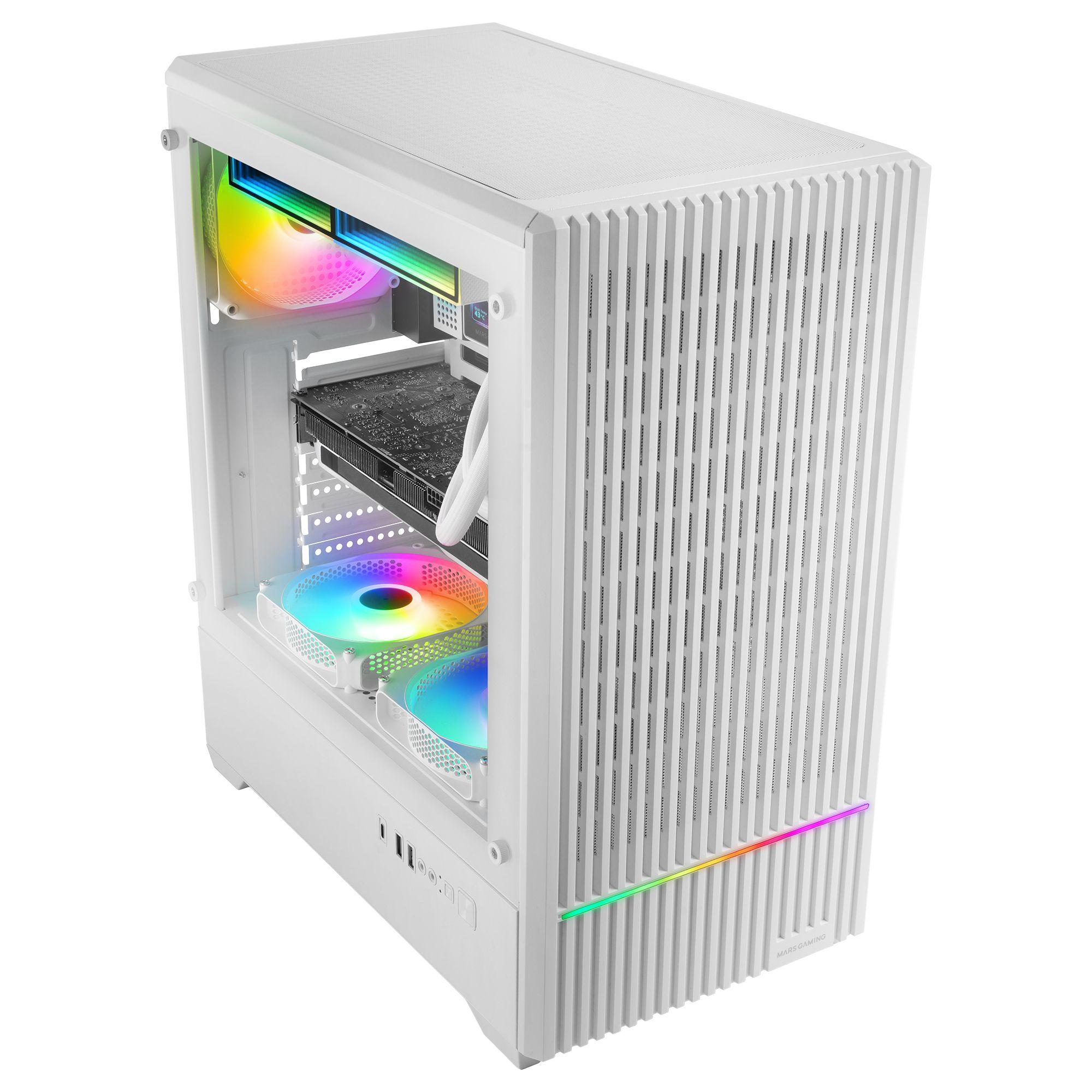 Caixa de Computador MARS GAMING MC-QUANTUMW (ATX, Micro ATX, Mini-ITX - Midi Tower - Vidro temperado - Branco) — miniatura 3
