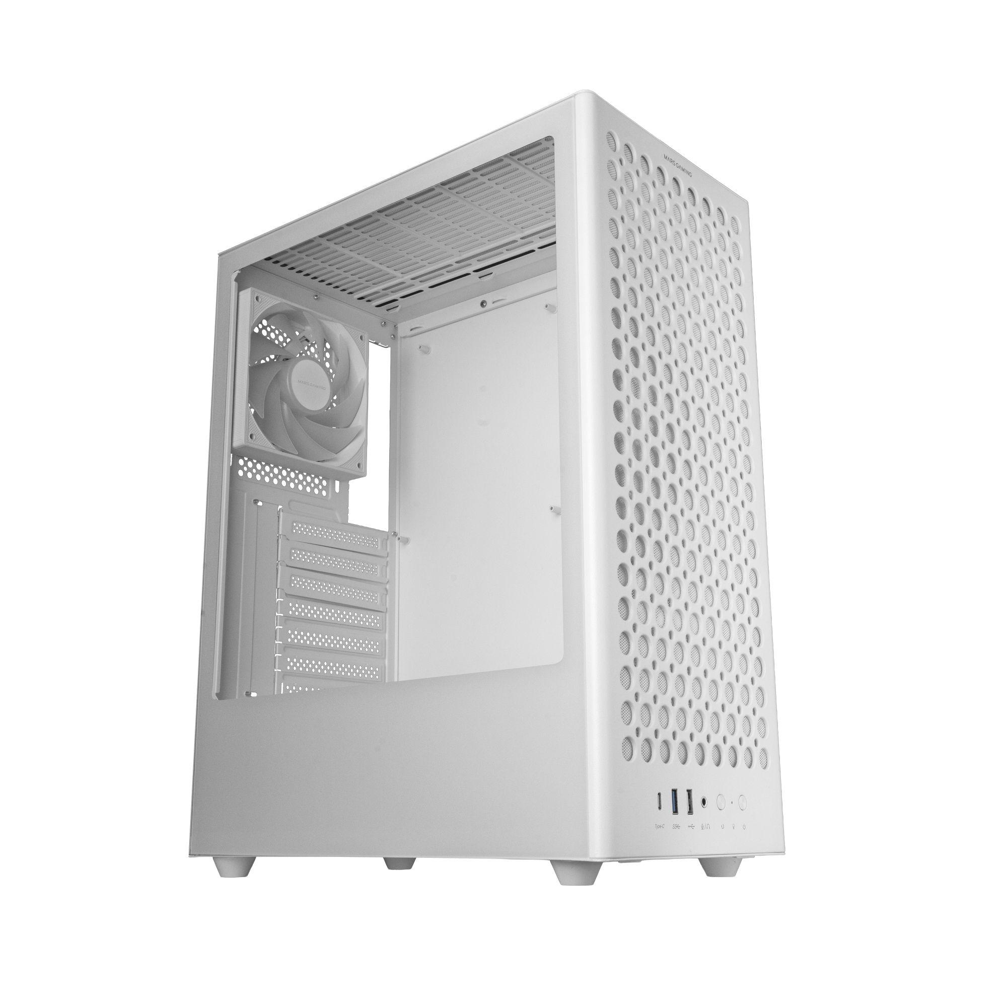 Caixa de Computador MARS GAMING MCT800W (ATX, Micro ATX, Mini-ITX - Midi Tower - Vidro temperado - Branco)