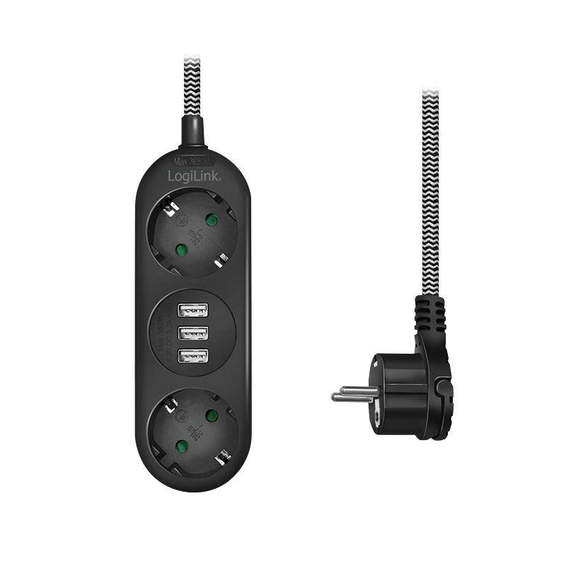Régua de Tomadas LOGILINK LPS262U (1,5 m - 2 tomadas CEE 7/3 - 3 USB-A - Preto), miniatura 2
