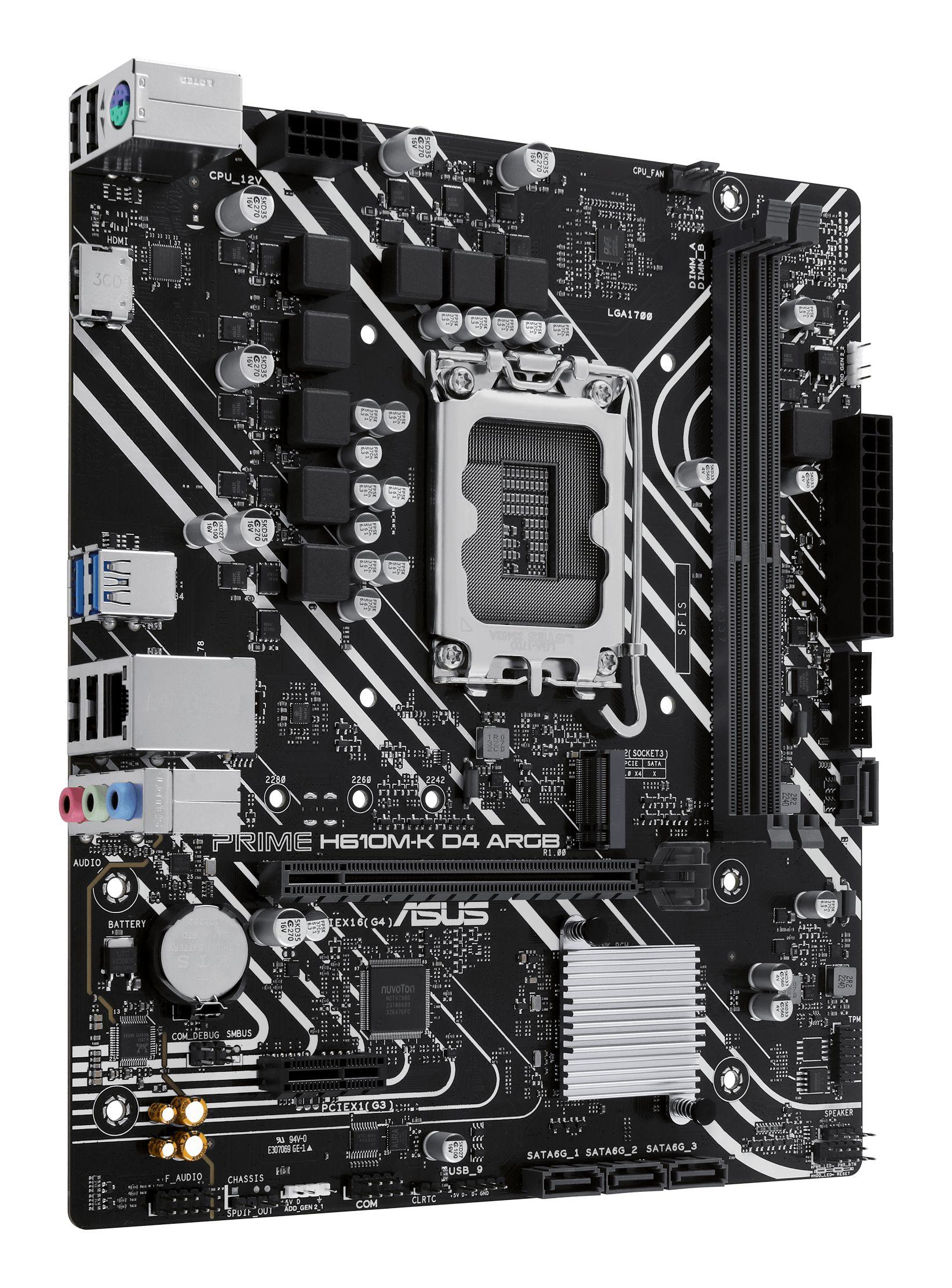 Motherboard ASUS PRIME H610M-K D4 ARGB (LGA 1700 - micro ATX - Duplo canal), miniatura 3