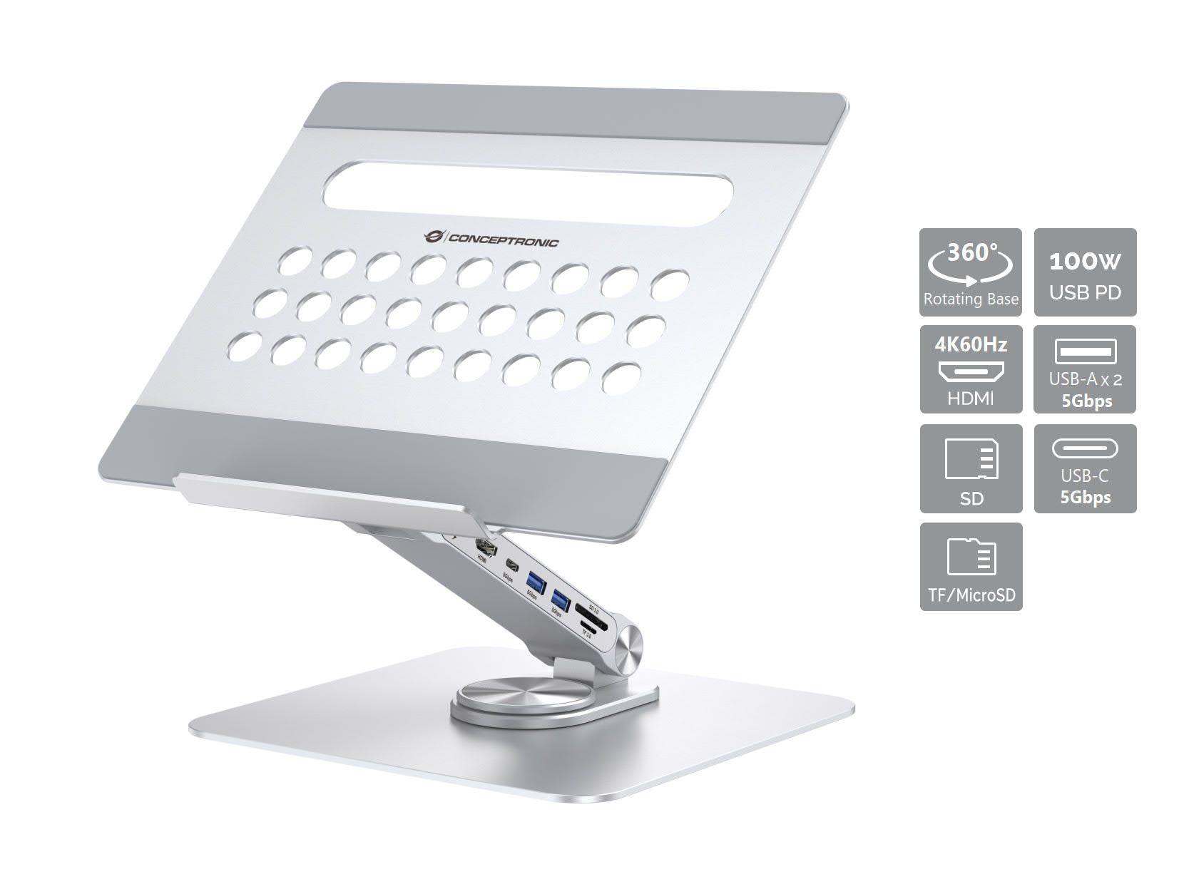Suporte para Portátil com Docking Station CONCEPTRONIC DONN27G (40 cm - Prateado)