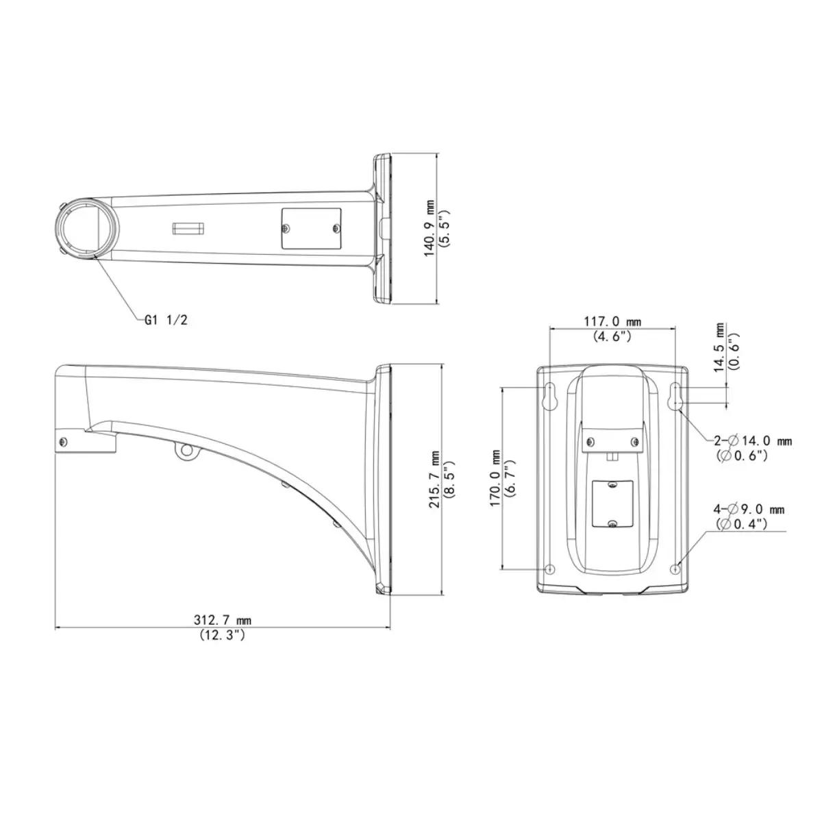 Suporte de Parede para Câmara Dome Motorizada UNIVIEW UV-TR-WE45-A-IN-BLACK (216 x 141 x 314 mm - Preto), miniatura 4