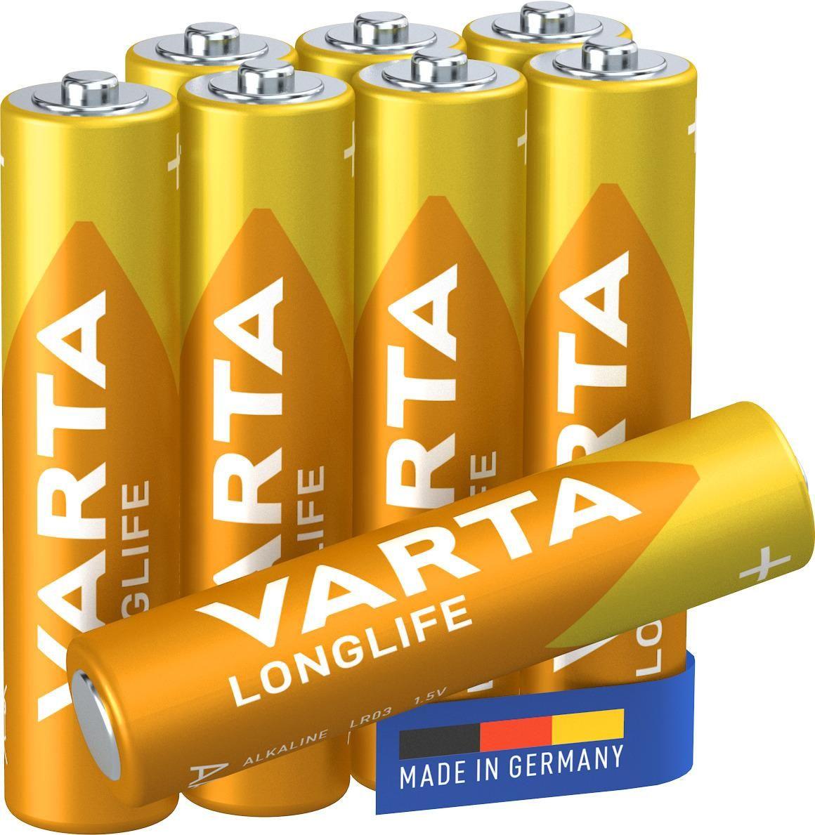 Pilhas Alcalinas VARTA Longlife LR03 (AAA - 1,5 V - 8 unidades)