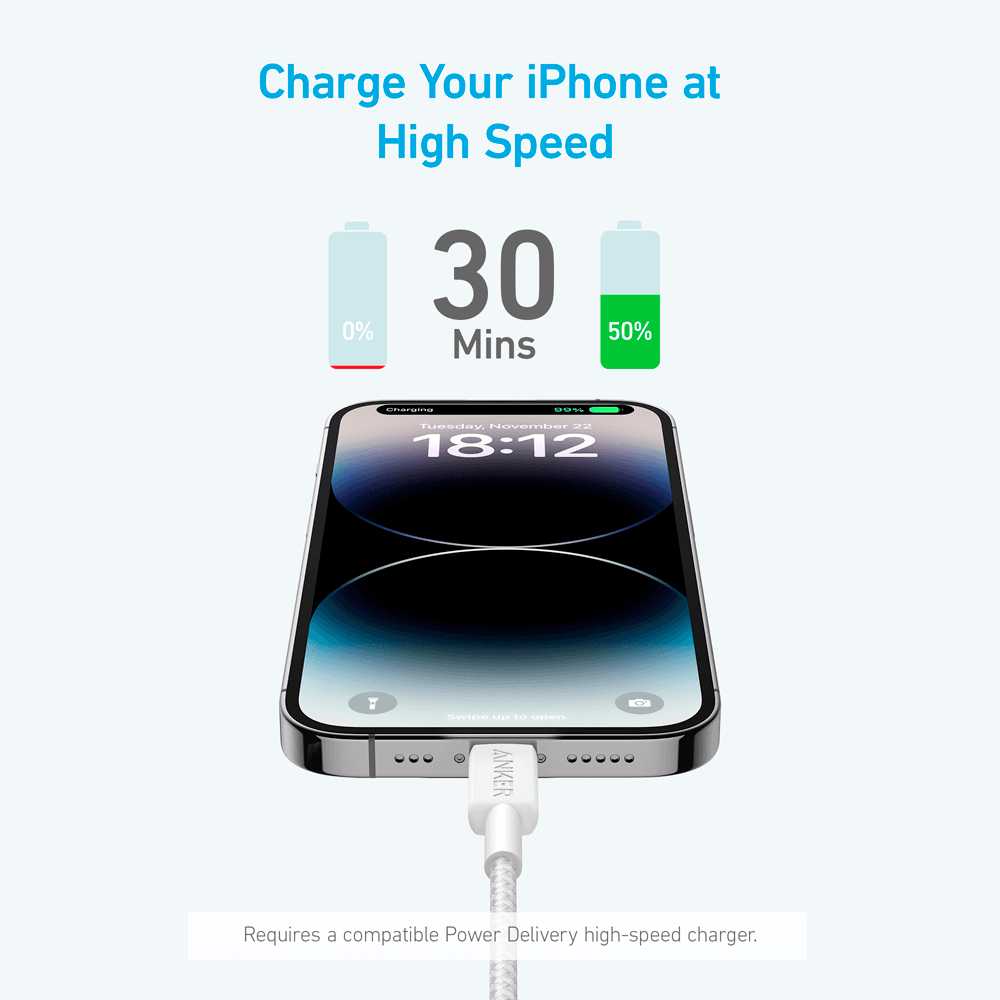 Cabo USB-C para Lightning ANKER 322 (0,9 m - USB-C macho - Lightning macho - Branco) — miniatura 2