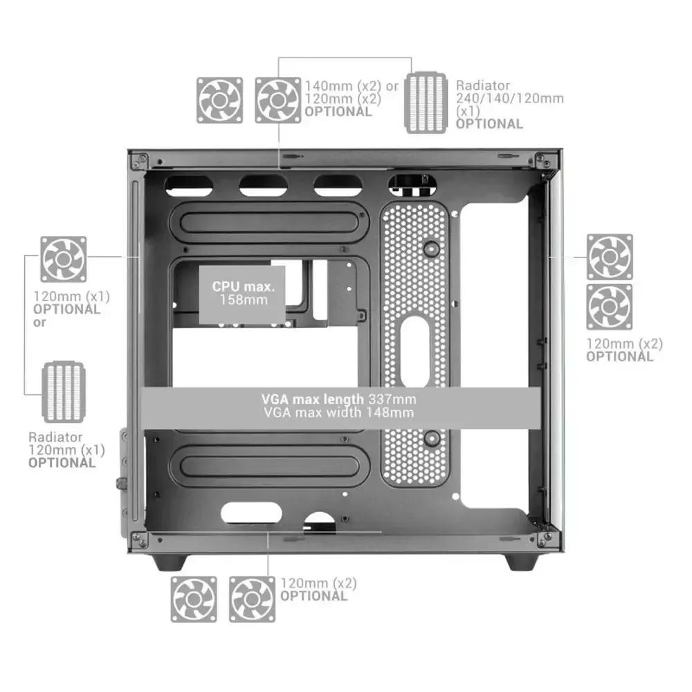 Caixa Micro-ATX MARS GAMING MC-NOVAM (Micro ATX, Mini-ITX - Mini Tower - Metal, Vidro temperado - Branco) — miniatura 3