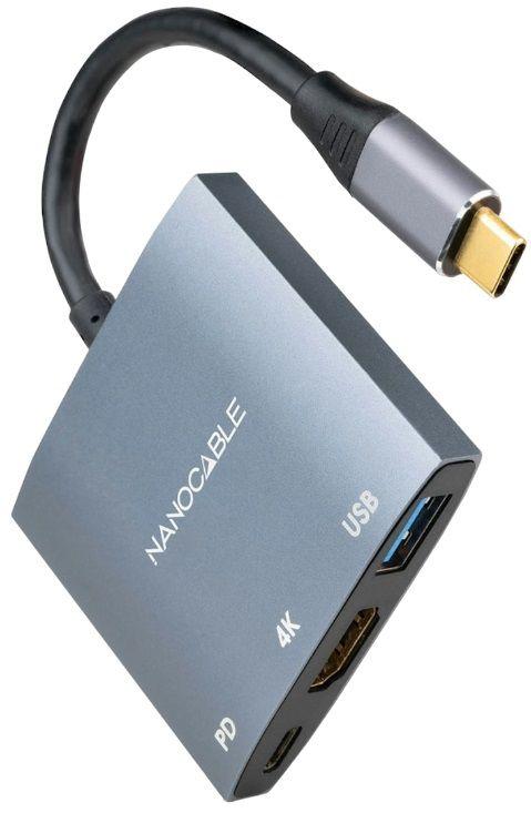 Adaptador USB-C NANOCABLE 10.16.4306 (0,15 m - USB Type-C + USB Type-A + HDMI - USB Type-C - Cinzento) — miniatura 3