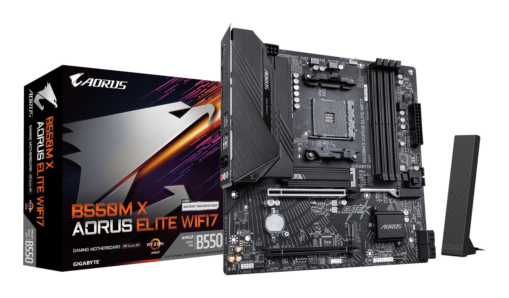 Motherboard GIGABYTE B550M X AORUS ELITE WIFI7 (AM4 - micro ATX - Duplo canal - Preto)