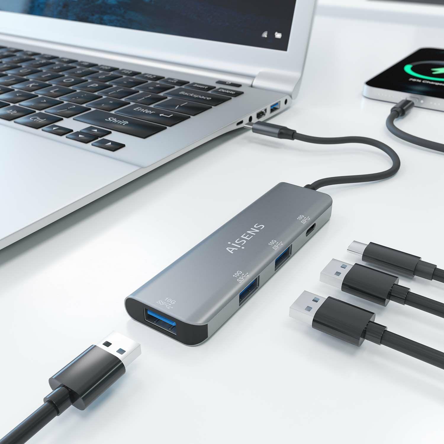 Hub USB-C AISENS A109-0764 (0,15 m - USB 3.2 Gen 2 Tipo C - Cinzento), miniatura 5