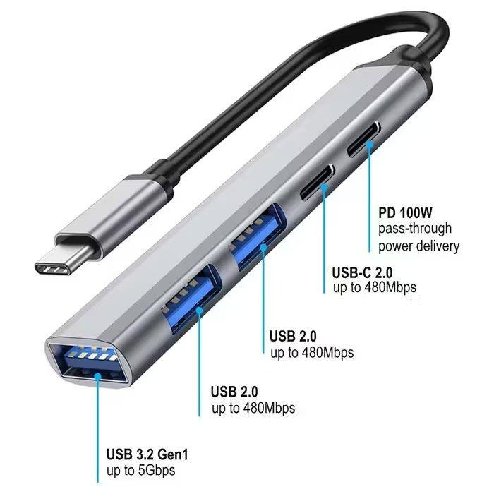Hub USB-C EWENT EW1149 (0,15 m - USB 3.2 Gen 1 Type-C - USB 2.0, USB 3.2 Gen 1 Type-A - Cinzento) — miniatura 4