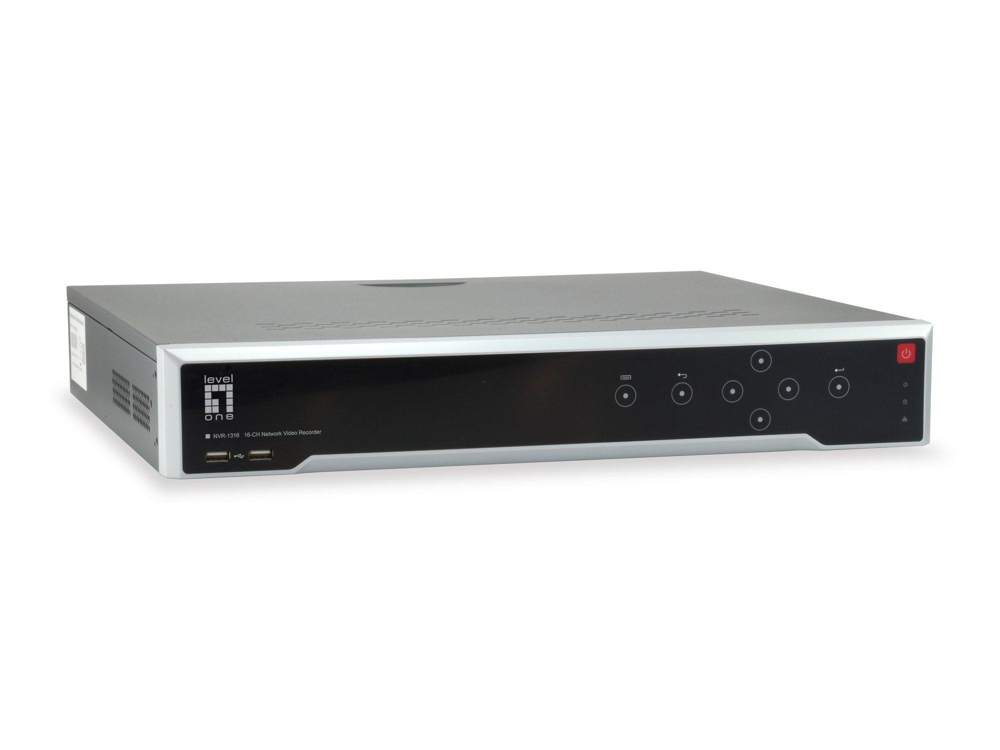 Gravador de Vídeo em Rede (NVR) LEVEL ONE NVR-1316 (16 canais - 4 HDD - 24TB - Preto)