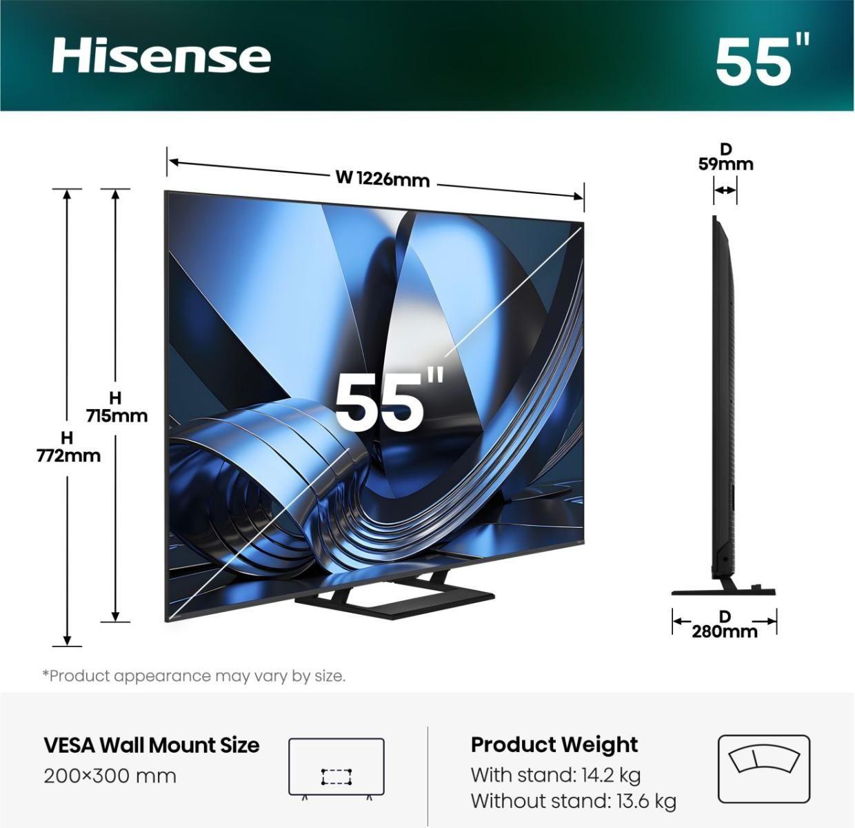 Televisão HISENSE TV 55U7SE (55" - DLED - 4K Ultra HD - Preto)
