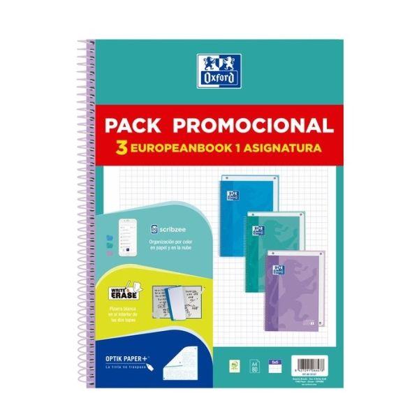 Pack de 3 Cadernos Espiral OXFORD Europeanbook 1 Touch (Cores pastel sortidas)