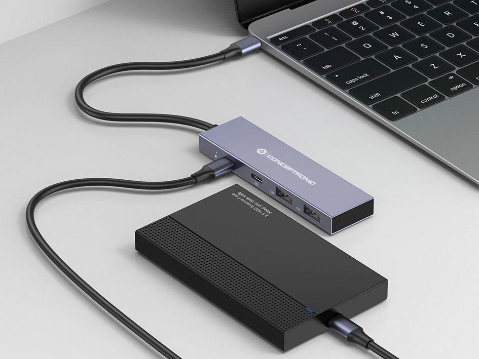 Hub USB-C CONCEPTRONIC HUBBIES13G (0,25 m - USB 3.2 Gen 2 Tipo-C - Cinzento), miniatura 4