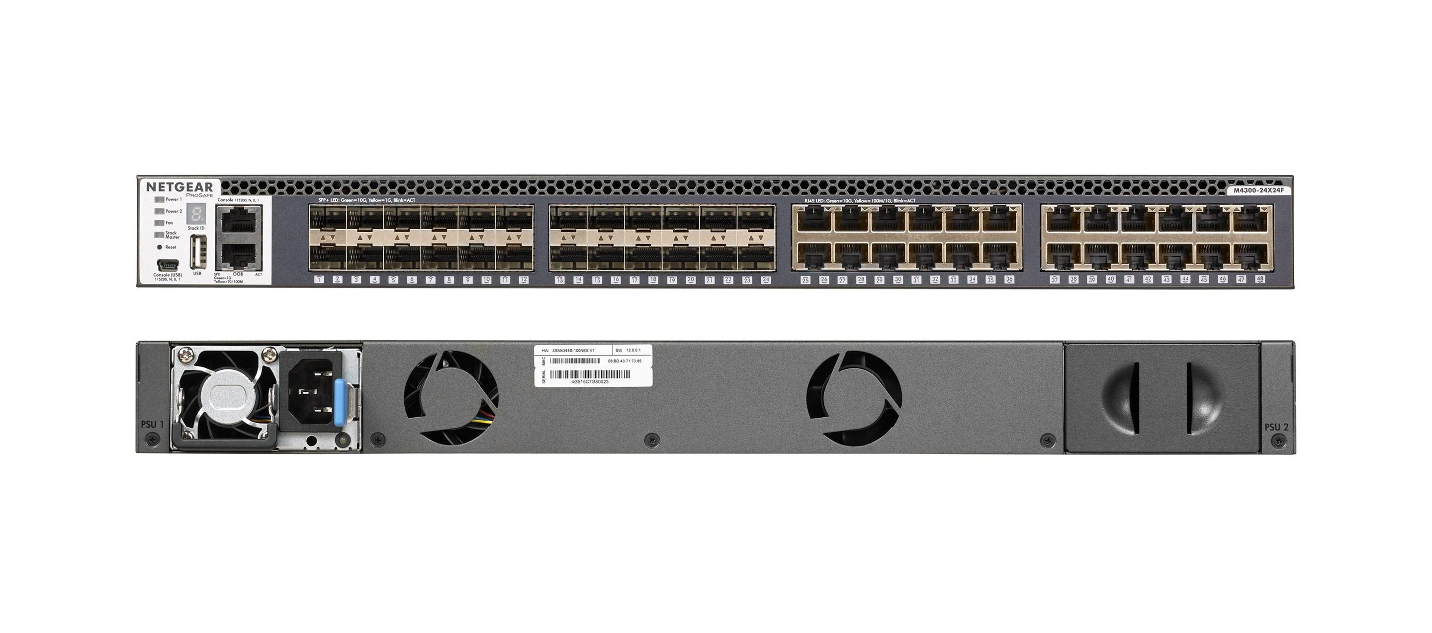Switch Gerido NETGEAR M4300-24X24F (10G Ethernet - 56 MB - 480 Gbit/s - Preto)