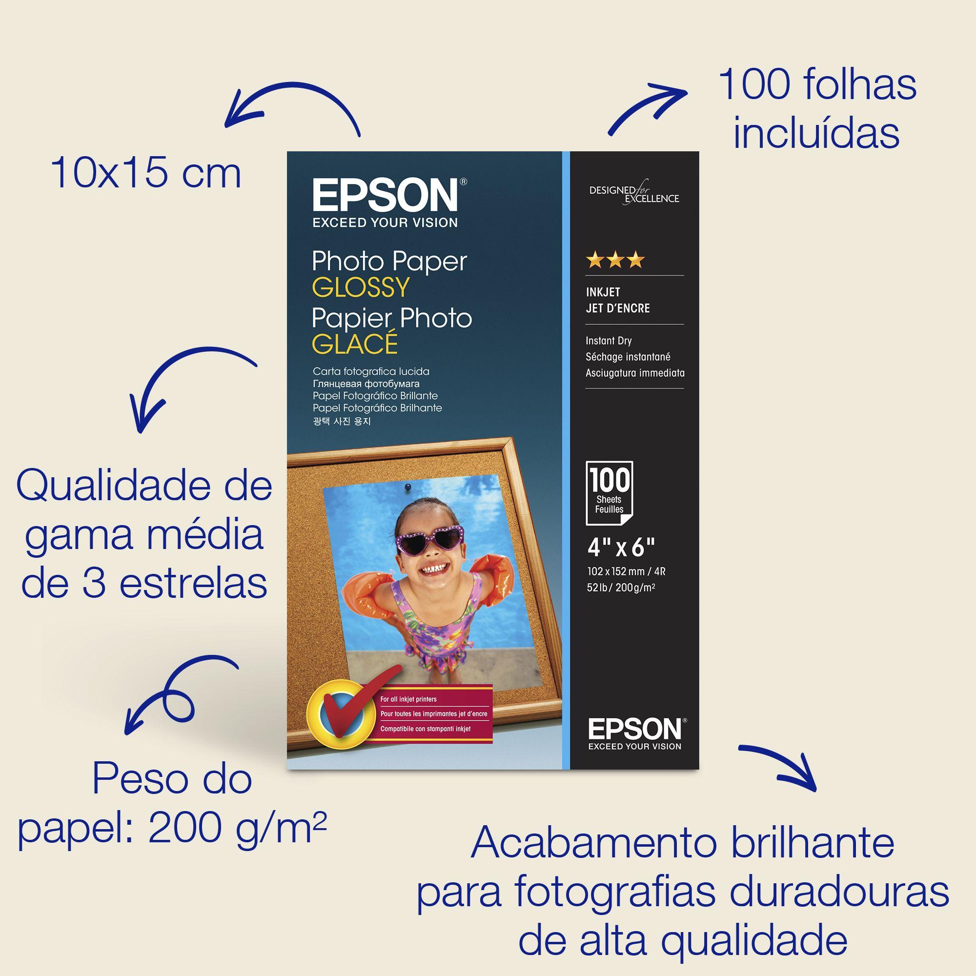 Papel Fotográfico EPSON C13S042548 (10 x 15 cm - Brilho - 200 g/m² - 100 folhas)