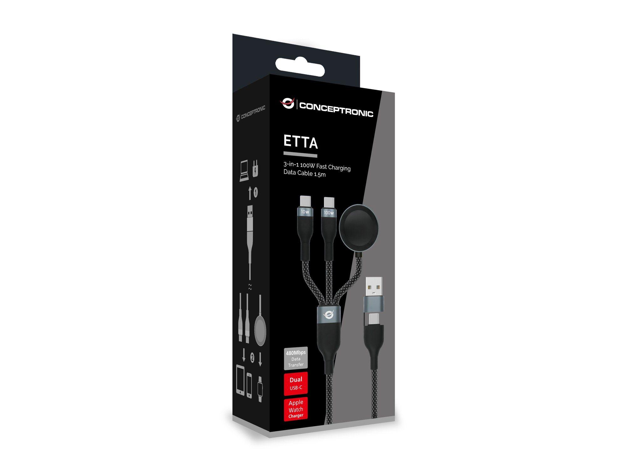 Cabo USB-A para 2x USB-C CONCEPTRONIC ETTA08B15 (1,5 m - 2 x USB C - USB A - Preto), miniatura 3
