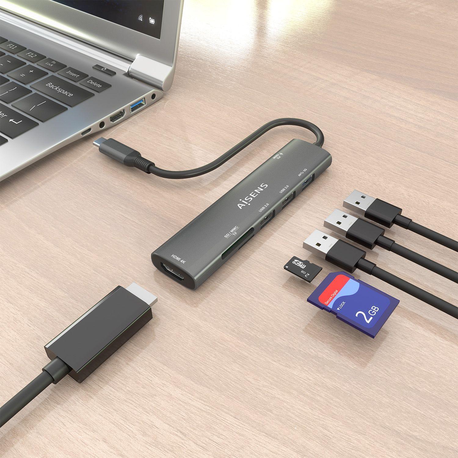 Hub USB-C AISENS ASUC-7P027-GR (0,15 m - Cinzento), miniatura 5