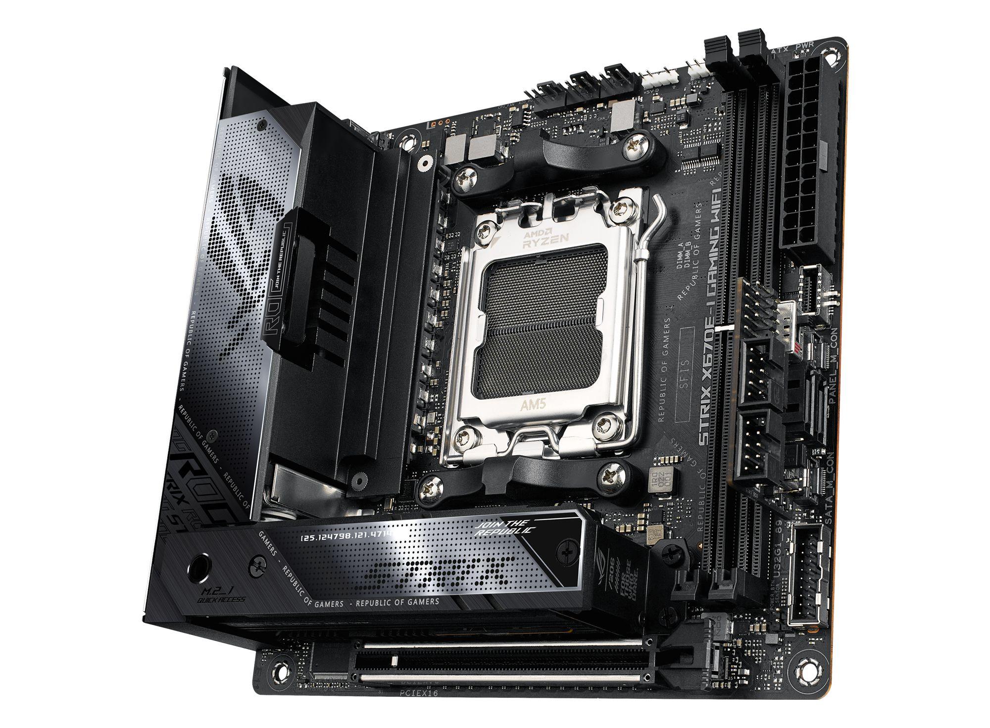 Motherboard ASUS ROG STRIX X670E-I GAMING WIFI (AM5 - mini-ITX - Duplo canal - Preto) — miniatura 3