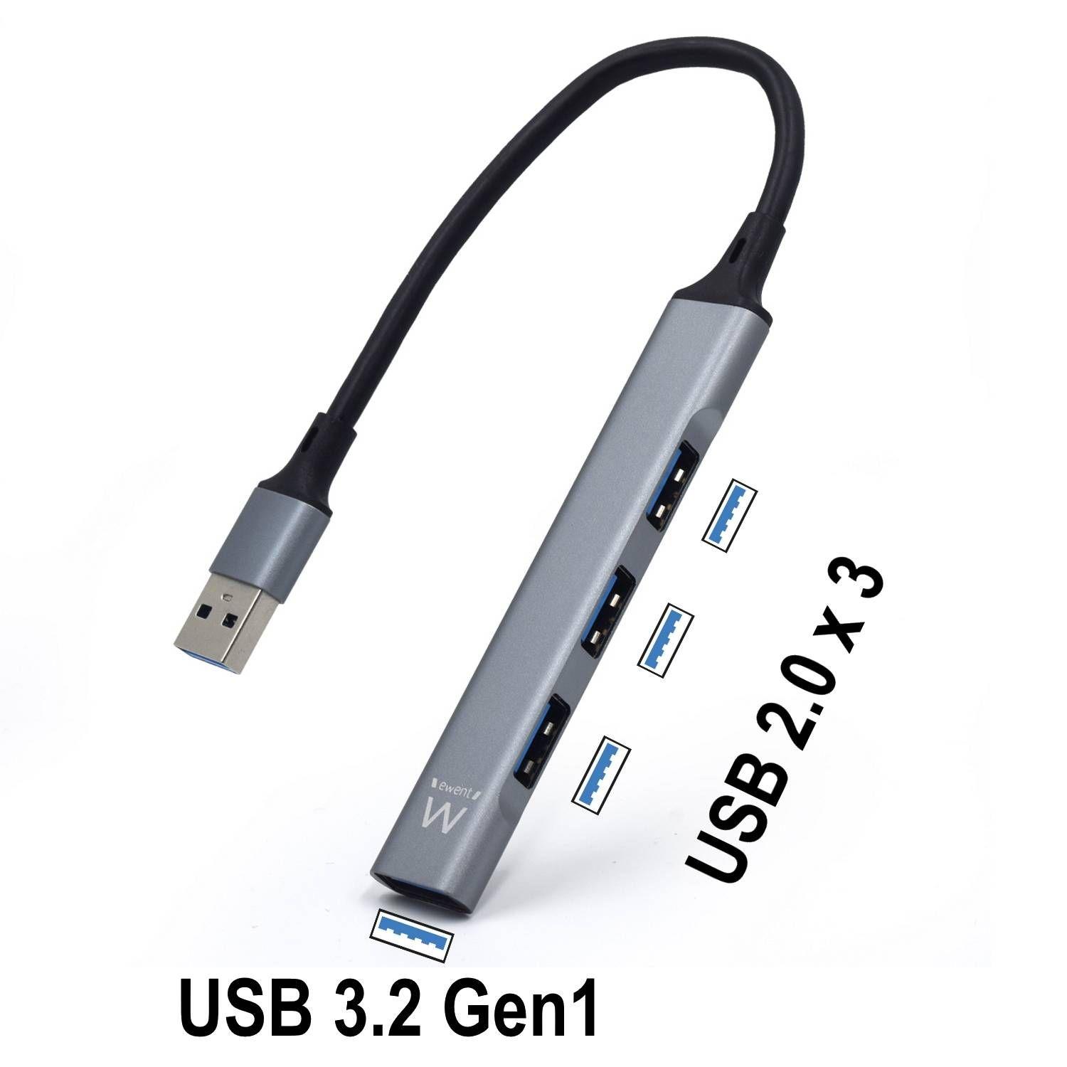 Hub USB EWENT EW1144 (0,17 m - USB 3.2 Gen 1 Tipo A - USB 2.0, USB 3.2 Gen 1 Tipo A - Cinzento e Prateado) — miniatura 4