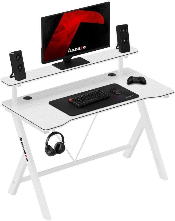 Mesa Gaming HUZARO Hero 1.9 (120 x 60 cm - 75 kg - Estilo fibra de carbono - Branco), miniatura 3