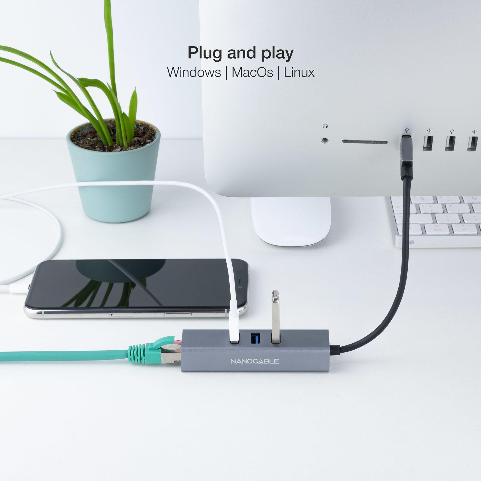 Hub USB NANOCABLE 10.03.0407 (0,15 m - Cinzento) — miniatura 4