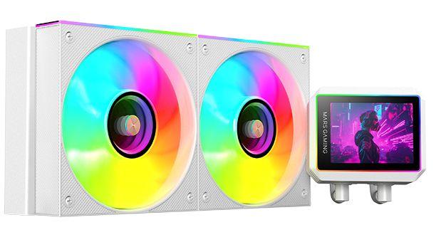 Sistema de Refrigeração Líquida para CPU MARS GAMING MLVISIONII240W (240 mm - Ecrã IPS 2,8" - ARGB - Branco)
