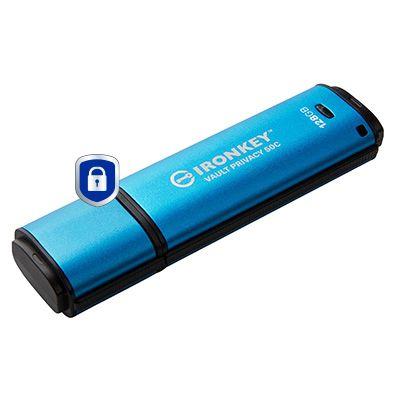 Pen USB KINGSTON IronKey Vault Privacy 50C (128 GB - USB Type-C - 3.2 Gen 1 - Preto e Azul-claro) — miniatura 2