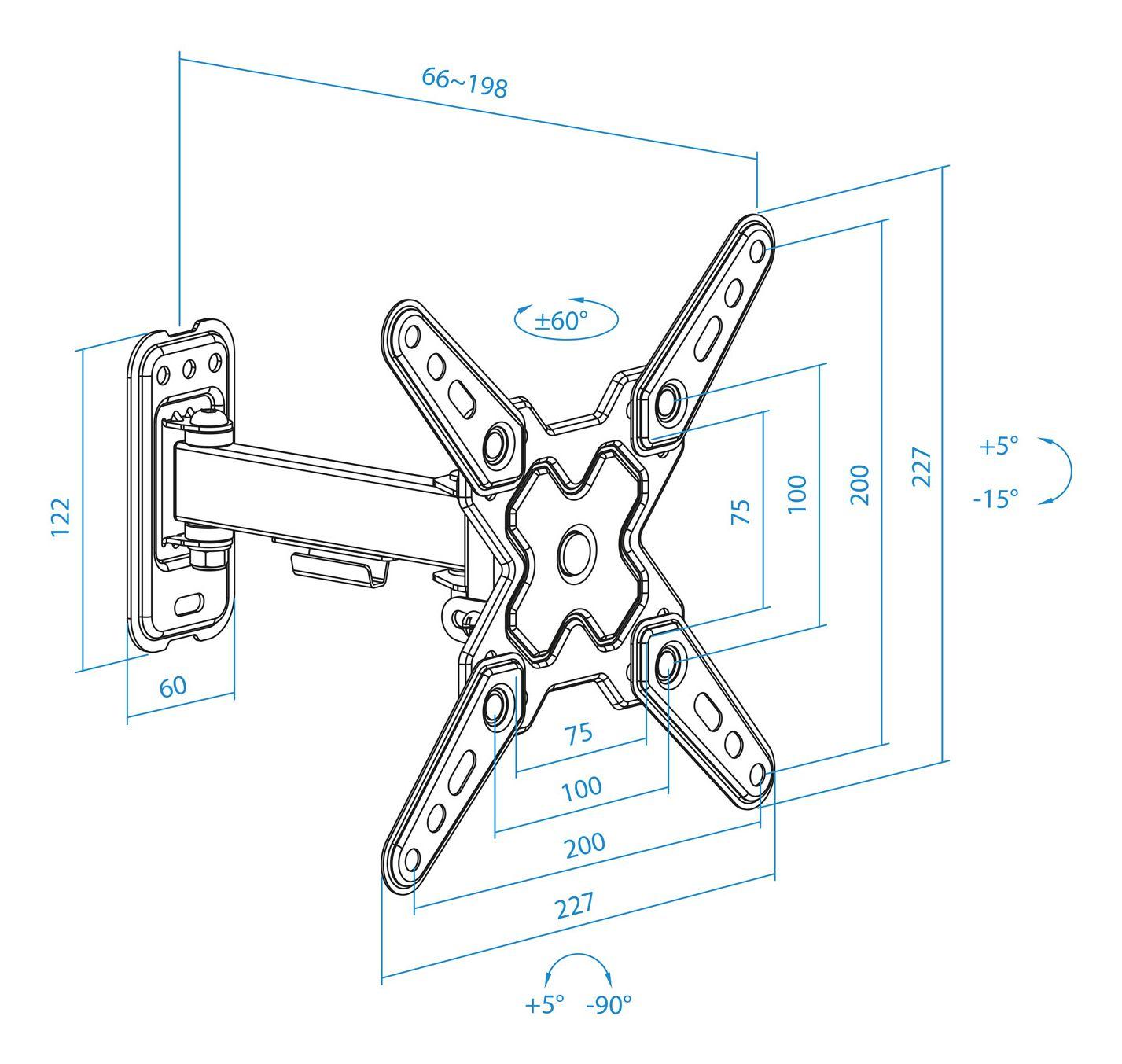 Suporte de Parede TV TOOQ LP1343TN-B (200 x 200 mm - 75 x 75 mm - 109,2 cm - Preto), miniatura 4
