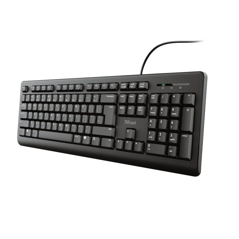 Teclado TRUST TK-150 (Espanhol - Interruptor de membrana - Tamanho completo - Preto)